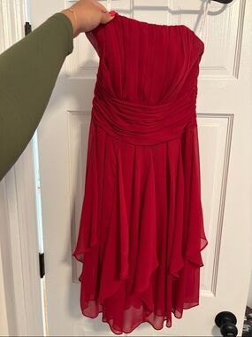 David's Bridal Strapless Red Chiffon Cocktail Dress